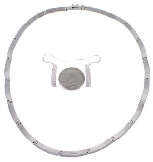 Silver Opal And White Inlay Link Necklace And Earrings Set FX26437